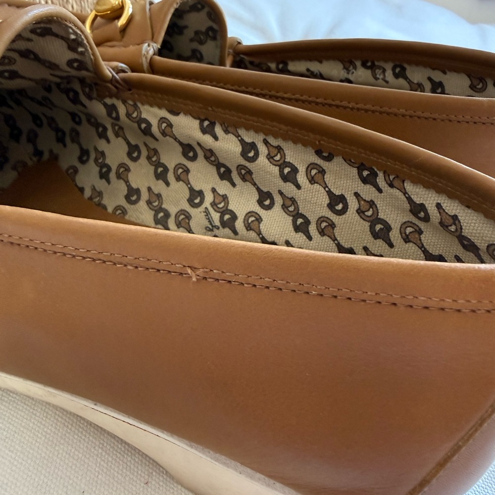 Women’s Tan Leather Loafers with Gold Horsebit - Picture 10 of 10